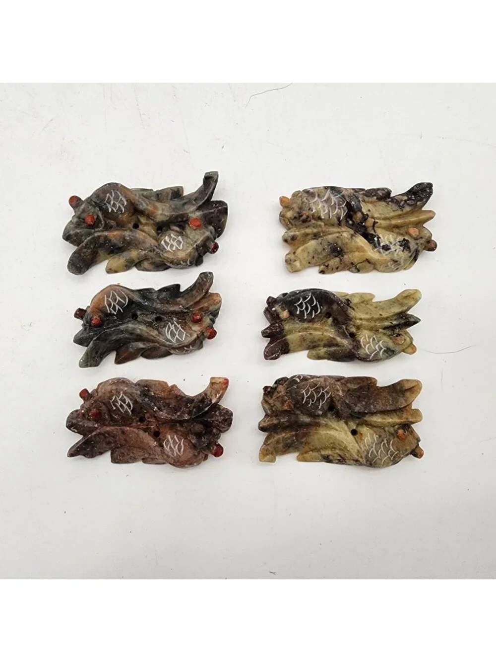 Carved Mottled Jade Koi Fish Chopstick Rests Set Of 6